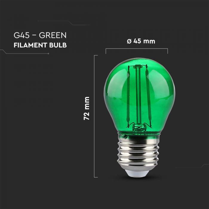 LED E27 FILAMENT LAMP 2W GREEN 60lm 300° 45x72 GLOBE