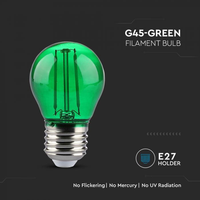 LED E27 FILAMENT LAMP 2W GREEN 60lm 300° 45x72 GLOBE