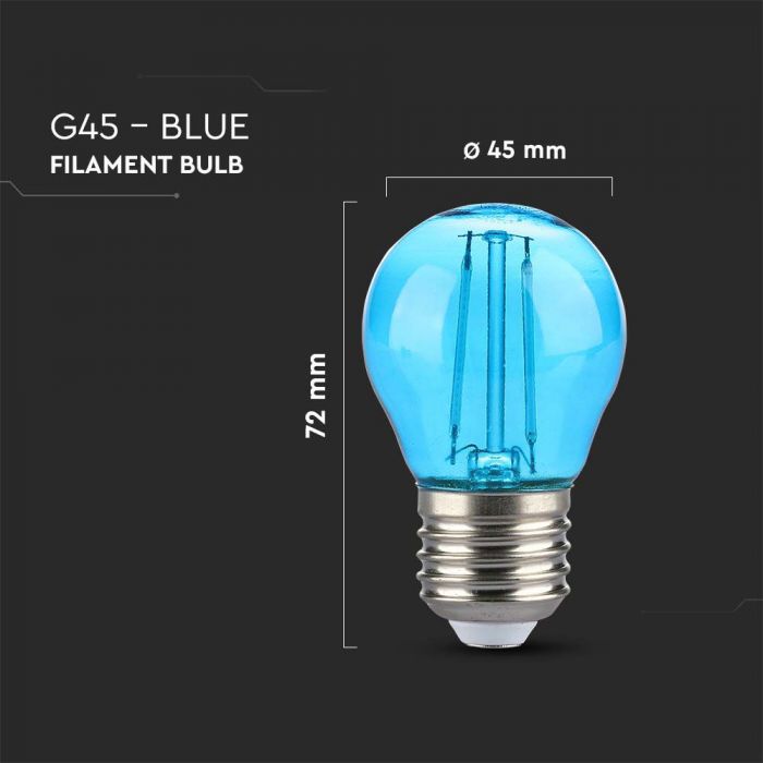 LED E27 FILAMENT LAMP 2W BLUE 60lm 300° 45x72 GLOBE