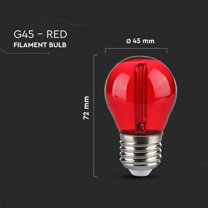 LED E27 FILAMENT LAMP 2W RED 60lm 300° 45x72 GLOBE