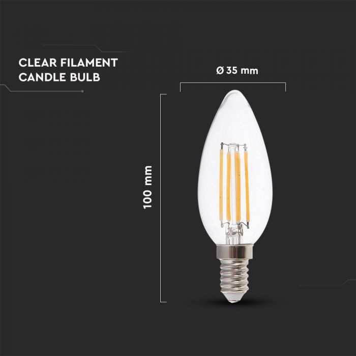 LED E14 FILAMENT LAMP 6W WW 600lm 300° 35X98