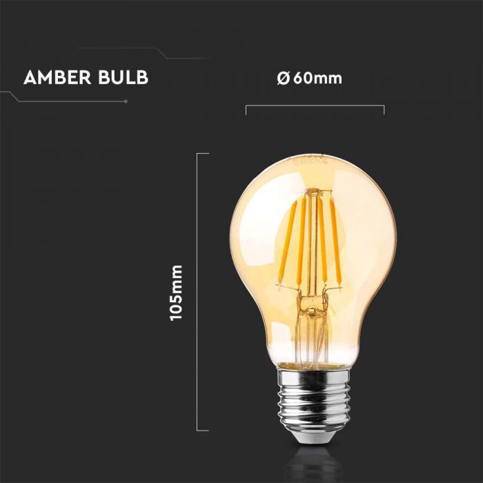 LED E27 FILAMENT AMBER A60 LAMP 10W WW 1350lm 300° 60X105