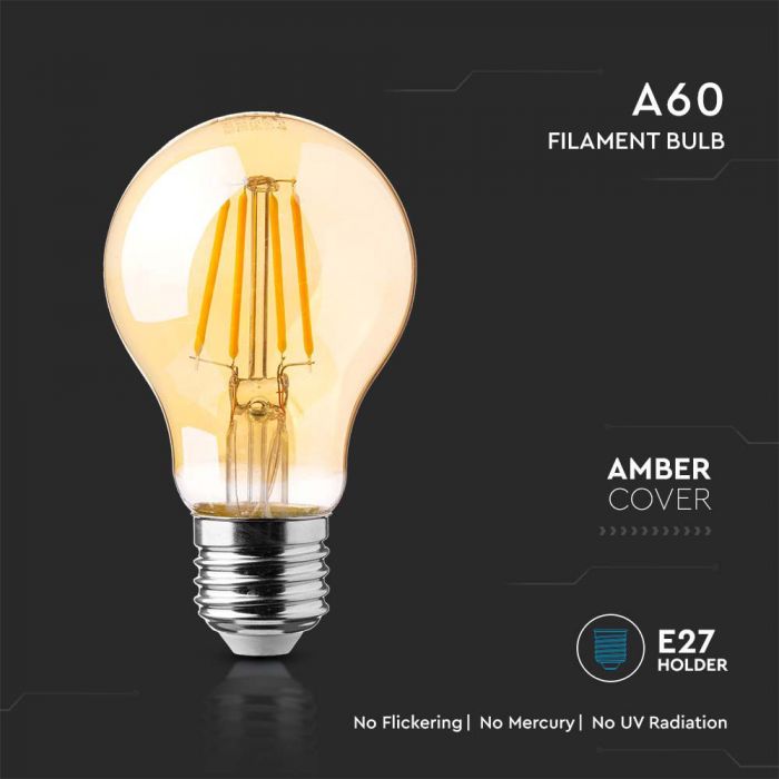 LED E27 FILAMENT AMBER A60 LAMP 10W WW 1350lm 300° 60X105