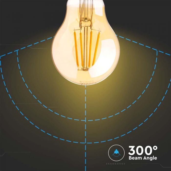 LED E27 FILAMENT AMBER A60 LAMP 10W WW 1350lm 300° 60X105