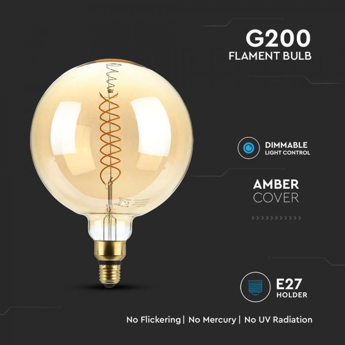 LED E27 FILAMENT AMBER LAMP G200 8W WW 500lm 300° 200X297 GLASS DIMMABLE