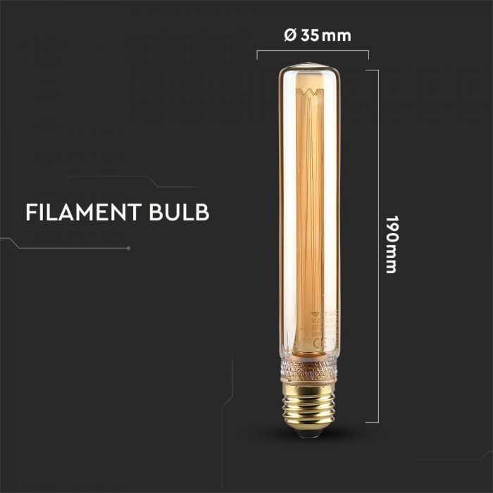 LED ART E27 FILAMENT AMBER LAMP 2W WW 65lm 300° 30X185 T30 GLASS