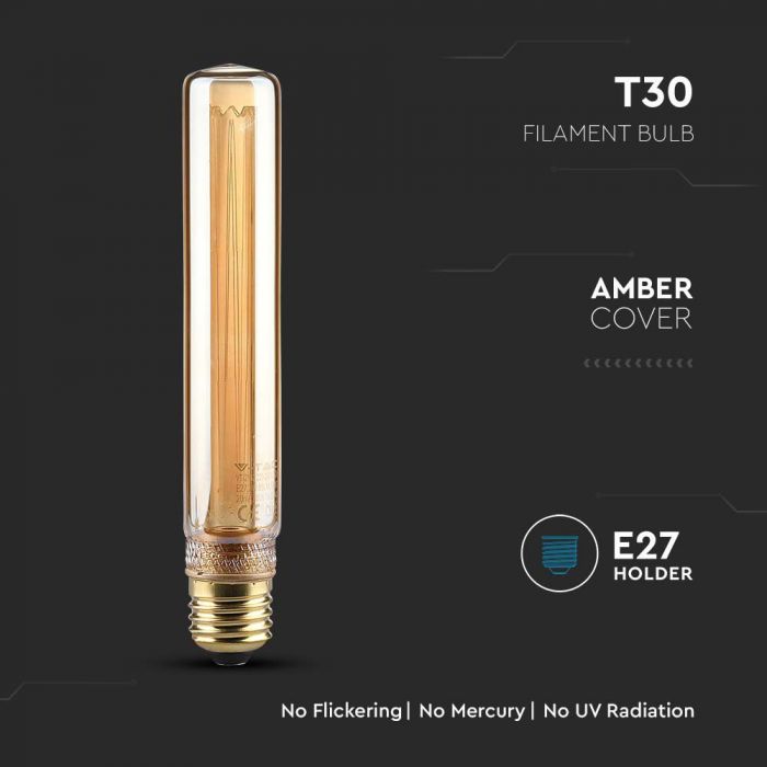 LED ART E27 FILAMENT AMBER LAMP 2W WW 65lm 300° 30X185 T30 GLASS