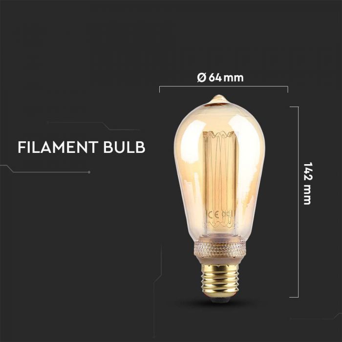 LED ART E27 FILAMENT AMBER LAMP 4W WW 200lm 300° 64X142 ST64 GLASS