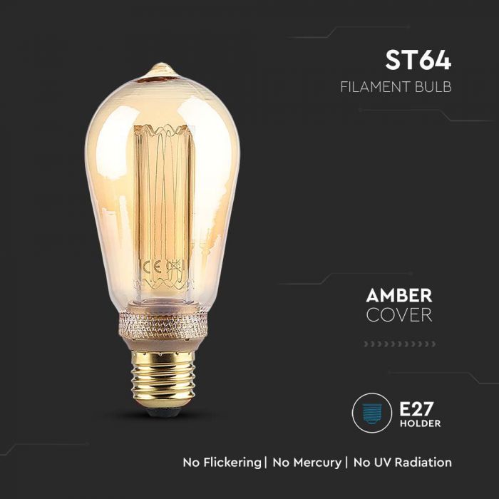 LED ART E27 FILAMENT AMBER LAMP 4W WW 200lm 300° 64X142 ST64 GLASS