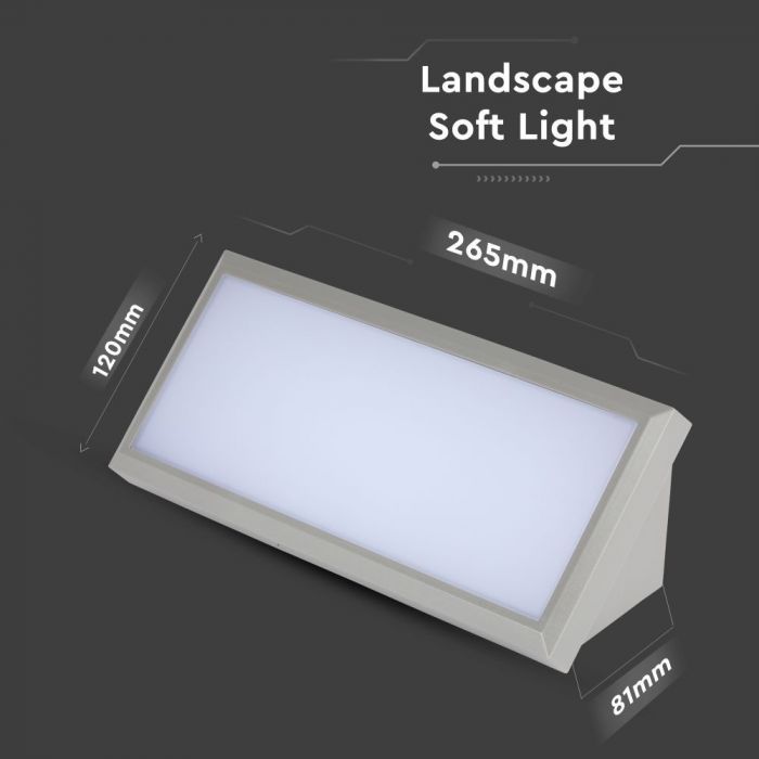 LED OUTDOOR WALL LIGHT GREY 12W WW 1250lm110° 265X120X81 IP65