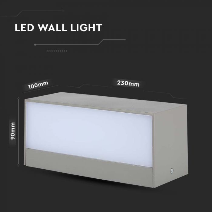 LED UP/DOWN WALL LIGHT GREY 12W DL 1150lm 90° 230X100X90 IP65