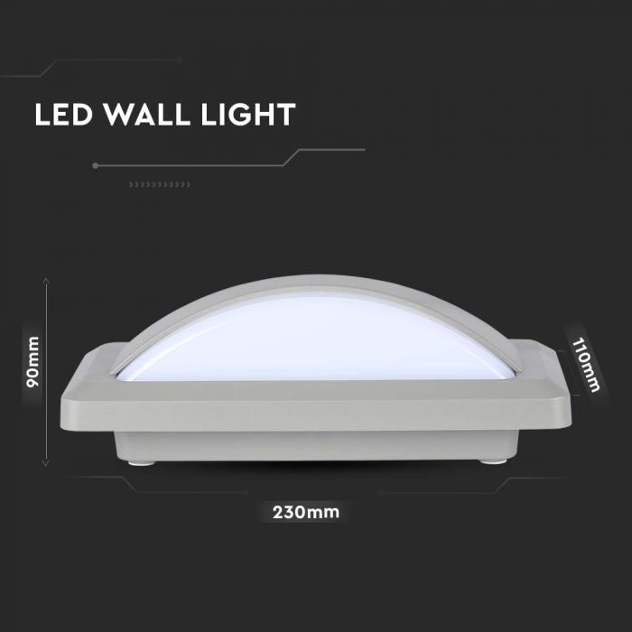 LED BULKHEAD WALL LIGHT GREY 12W DL 1160lm 130° 230X110X76 IP65