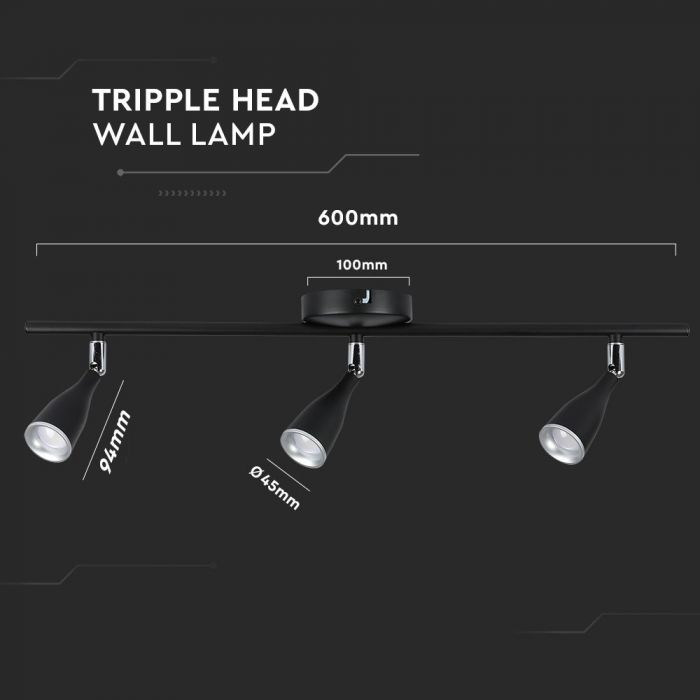 LED WALL LIGHT BLACK 13.5W DL 1260lm 100° 600X100X105 PLASTIC+METAL