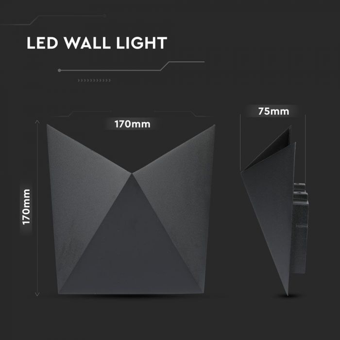 LED WALL LIGHT ALUMINIUM 5W WW 568lm 120° 170X170X75 BLACK IP65