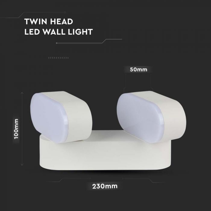 LED WALL LIGHT ALUMINIUM 12W WW 1444lm 350° 230 x54x96mm WHITE IP65