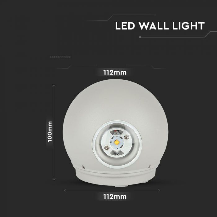 LED WALL LIGHT ALUMINIUM 4W DL 476lm 90° 112 GREY IP65