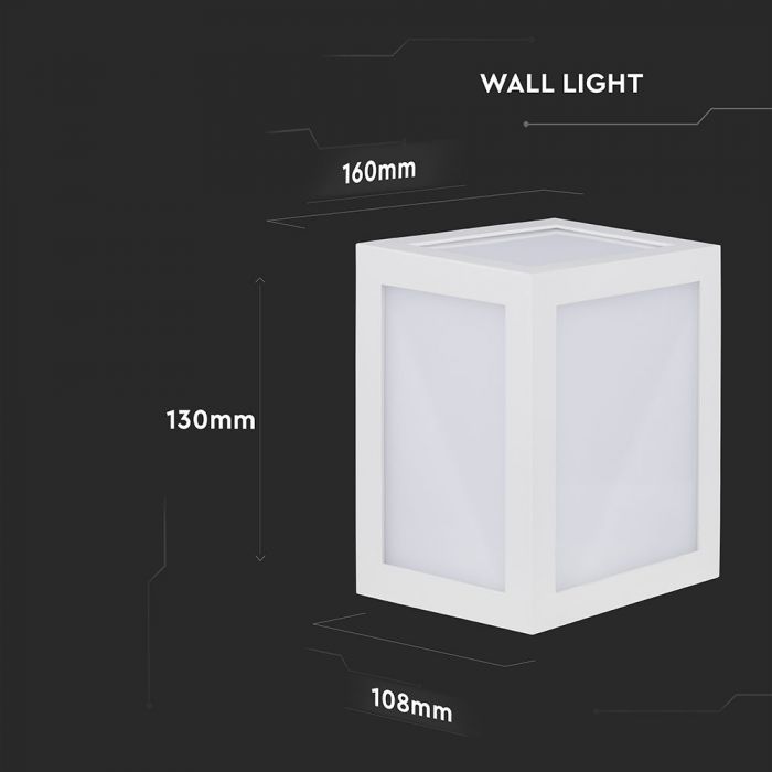 LED WALL LIGHT PC 12W WW 1250lm 170° 130X160X108 WHITE IP65