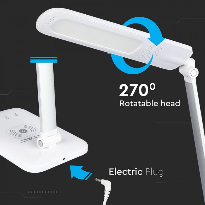 LED TABLE LAMP 7W 3in1 120° 400lm WHITE WITH WIRELESS CHARGER