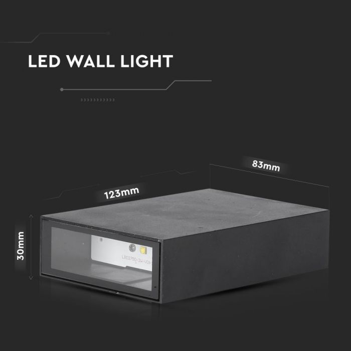 LED WALL LIGHT RECTANGLE 4W CW 150lm 41° 83X123X30 BLACK IP65