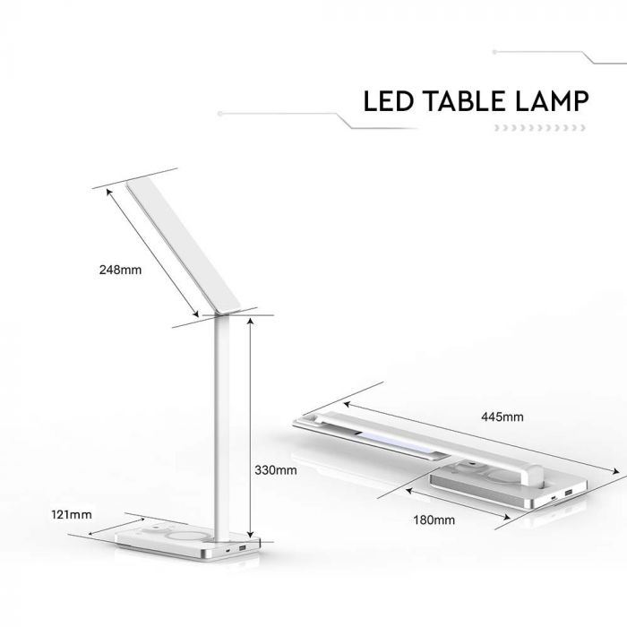 LED TABLE LAMP WITH WIRELESS CHARGER 12.5W 640lm 3in1  440x120x40 WHITE