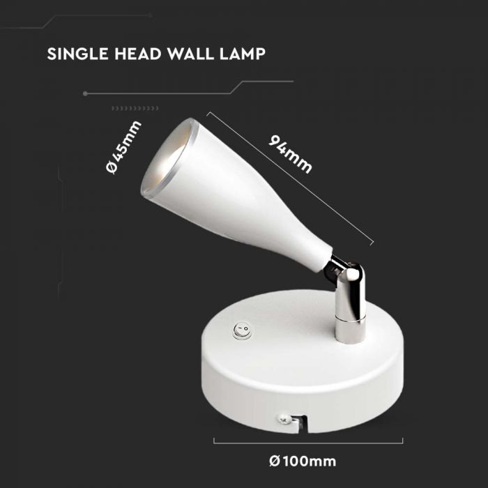 LED WALL LIGHT WHITE 4.5W DL 420lm 100° 100x94 PLASTIC+METAL WITH SWITCH