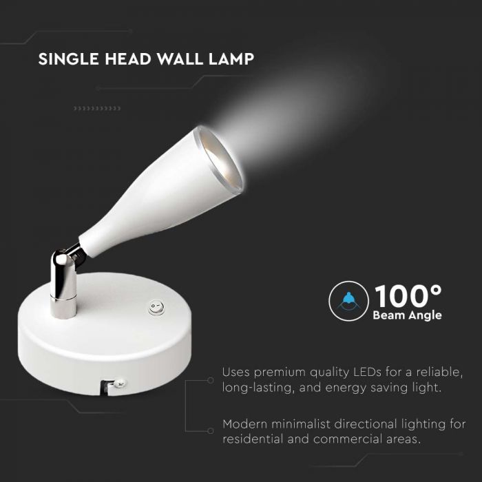 LED WALL LIGHT WHITE 4.5W DL 420lm 100° 100x94 PLASTIC+METAL WITH SWITCH