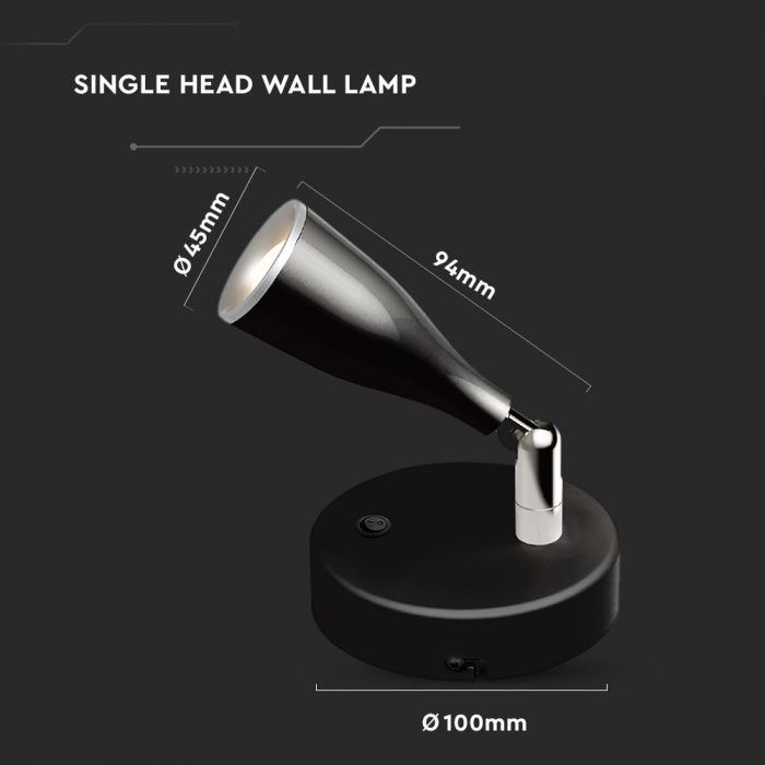 LED WALL LIGHT BLACK 4.5W DL 420lm 100° 100X94 PLASTIC+METAL WITH SWITCH