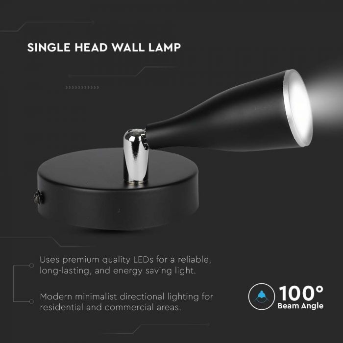 LED WALL LIGHT BLACK 4.5W DL 420lm 100° 100X94 PLASTIC+METAL WITH SWITCH