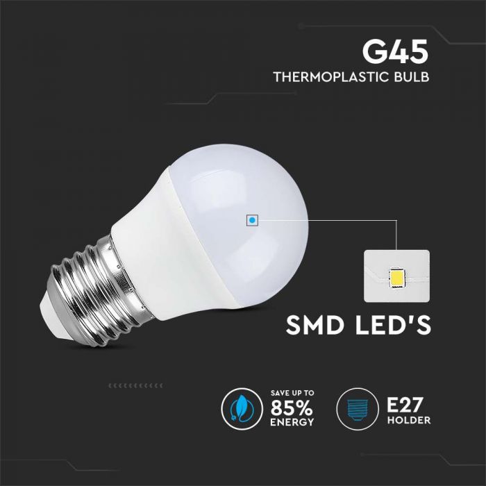 LED E27 LAMP 6,5W CW 600lm 180° 45X89 GLOBE SAMSUNG CHIP