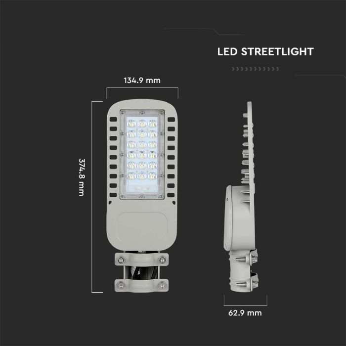 LED STREET LIGHT SLIM 30W CW 4050lm 120° GREY 375x135x63mm IP65