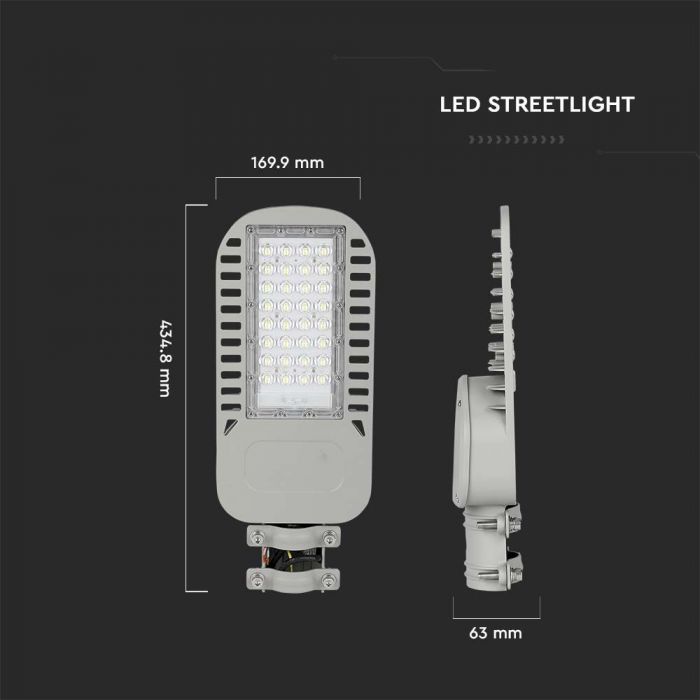 LED STREET LIGHT HIGH LUMENS 50W CW 6850lm 110° GREY 435X170 IP65