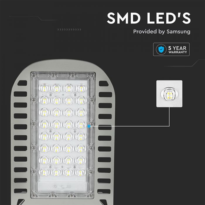 LED STREET LIGHT HIGH LUMENS 50W CW 6850lm 110° GREY 435X170 IP65