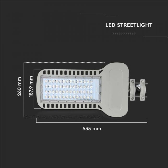 LED STREET LIGHT SLIM 100W CW 13500lm 120° GREY 535X260X64 IP65