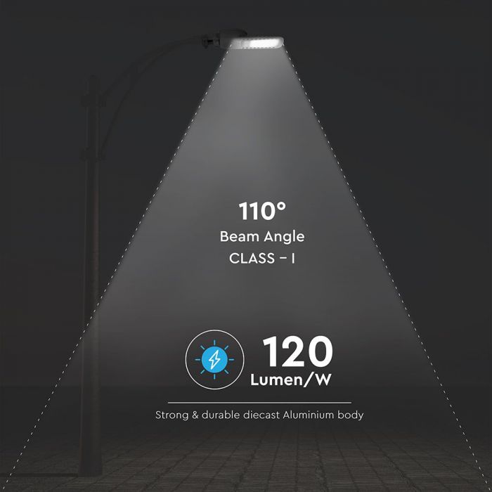 LED STREET LIGHT SLIM 100W CW 13500lm 120° GREY 535X260X64 IP65