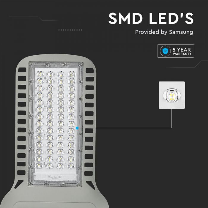 LED STREET LIGHT SLIM 100W CW 13500lm 120° GREY 535X260X64 IP65