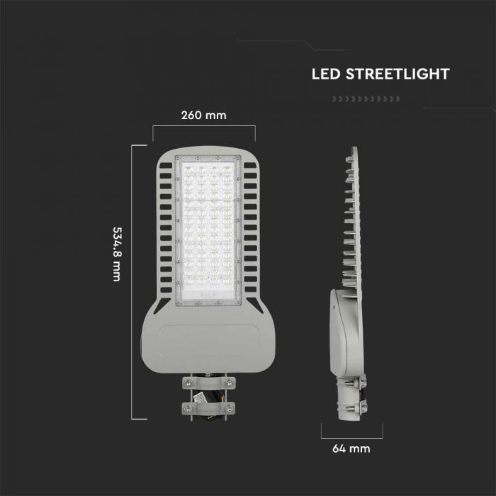 LED STREET LIGHT SLIM 150W CW 20300lm 120° GREY 535X260X64 IP65 IK07