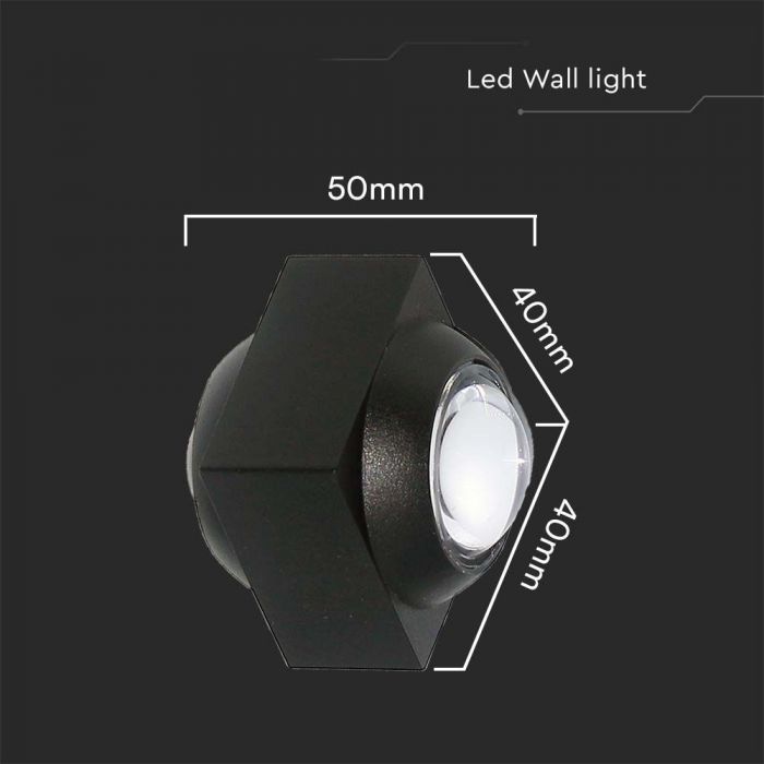 LED WALL LIGHT UP&DOWN 2W WW 200lm 60° 50x40x40mm BLACK IP54