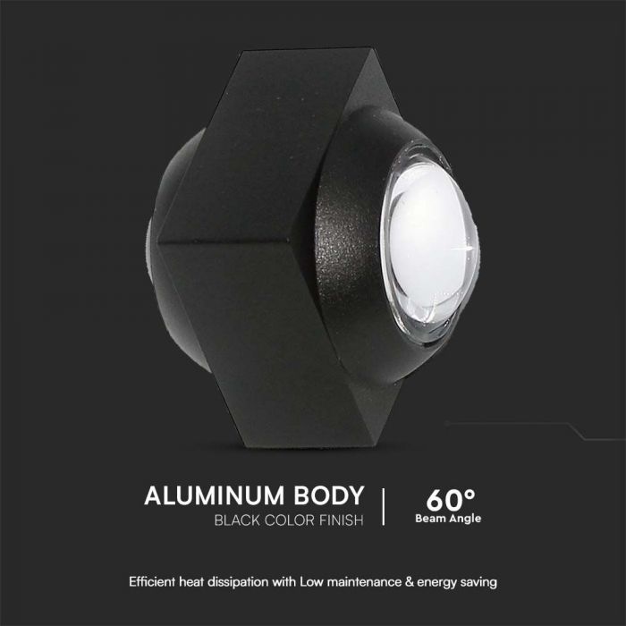 LED WALL LIGHT UP&DOWN 2W WW 200lm 60° 50x40x40mm BLACK IP54