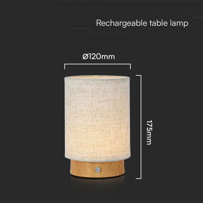 LED TABLE LAMP TOUCH DIMMING/RECHARGEABLE 3W 110lm WW 120° 120x175mm FABRIC/WOOD