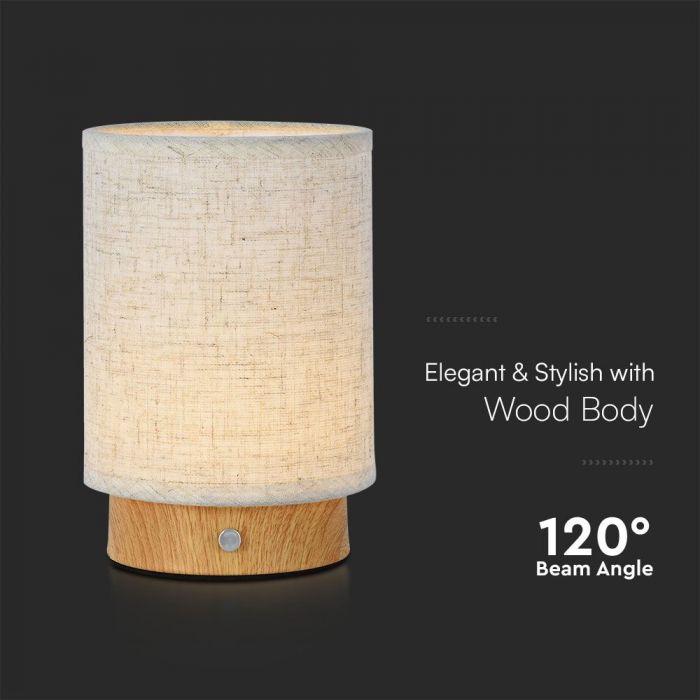 LED TABLE LAMP TOUCH DIMMING/RECHARGEABLE 3W 110lm WW 120° 120x175mm FABRIC/WOOD