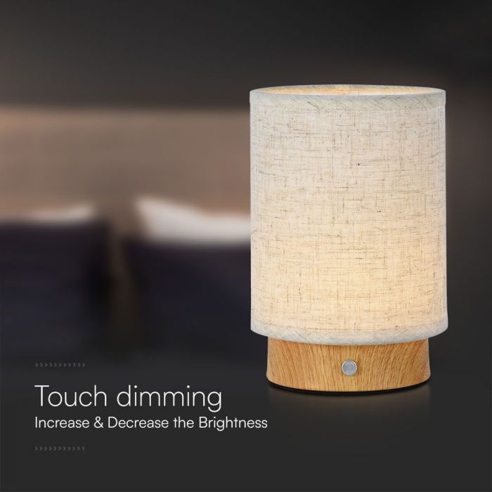 LED TABLE LAMP TOUCH DIMMING/RECHARGEABLE 3W 110lm WW 120° 120x175mm FABRIC/WOOD