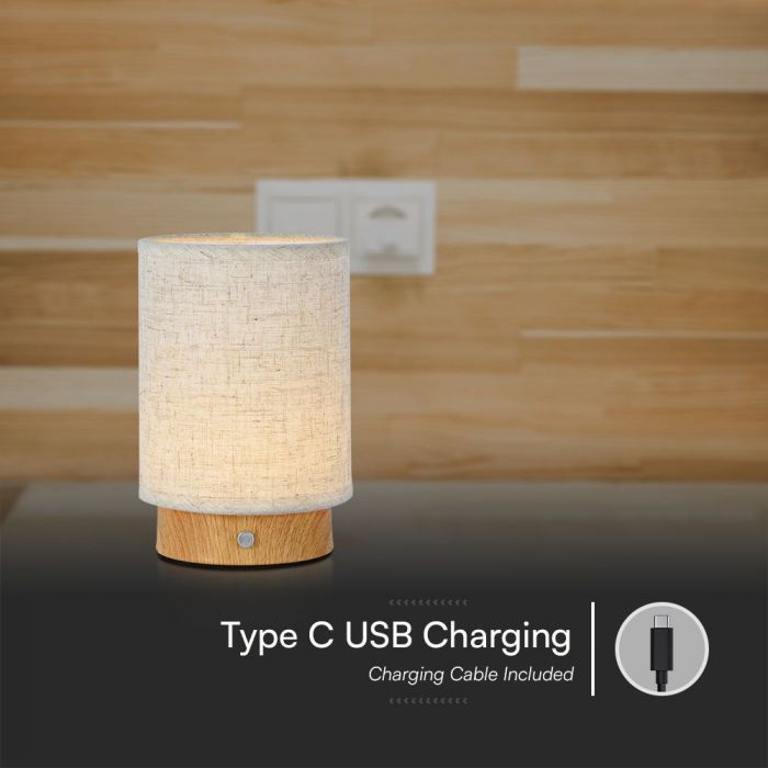 LED TABLE LAMP TOUCH DIMMING/RECHARGEABLE 3W 110lm WW 120° 120x175mm FABRIC/WOOD