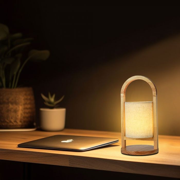 ED TABLE LAMP TOUCH DIMMING/RECHARGEABLE 1.5W 100lm WW 120° 160x320mm FABRIC BEIGE/WOOD HANDLE