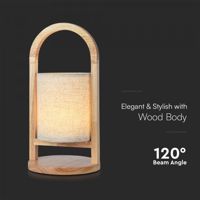 ED TABLE LAMP TOUCH DIMMING/RECHARGEABLE 1.5W 100lm WW 120° 160x320mm FABRIC BEIGE/WOOD HANDLE