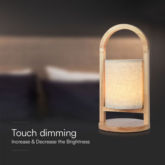 ED TABLE LAMP TOUCH DIMMING/RECHARGEABLE 1.5W 100lm WW 120° 160x320mm FABRIC BEIGE/WOOD HANDLE