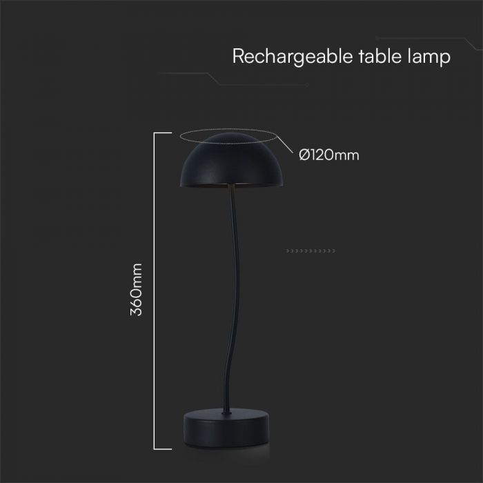 LED TABLE LAMP TOUCH DIMMING/RECHARGEABLE 3W 100lm WW 120° 120x360mm BLACK