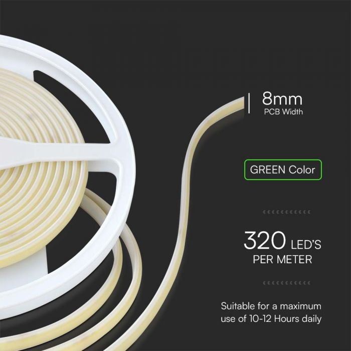 LED STRIP COB LIGHT GREEN 840Lm 10W/M 5? 24V IP67