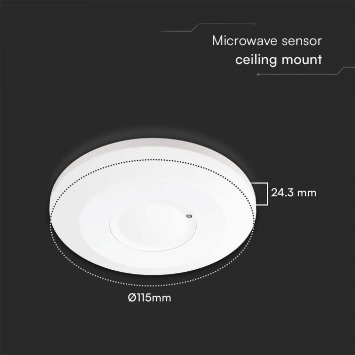 LED MICROWAVE MOTION SENSOR CEILING 360'D 1-8m(radius) adjustable 2000W  Max 115x24.3mm WHITE IP20