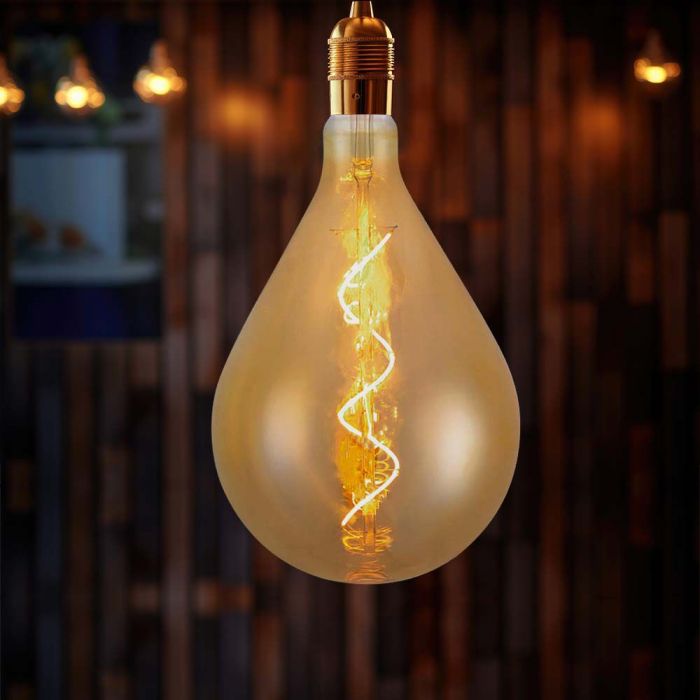 LED E27 FILAMENT SPIRAL LAMP A160 4W WW 250lm 300° 160x275mm  AMBER GLASS