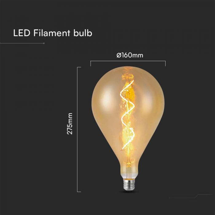 LED E27 FILAMENT SPIRAL LAMP A160 4W WW 250lm 300° 160x275mm  AMBER GLASS